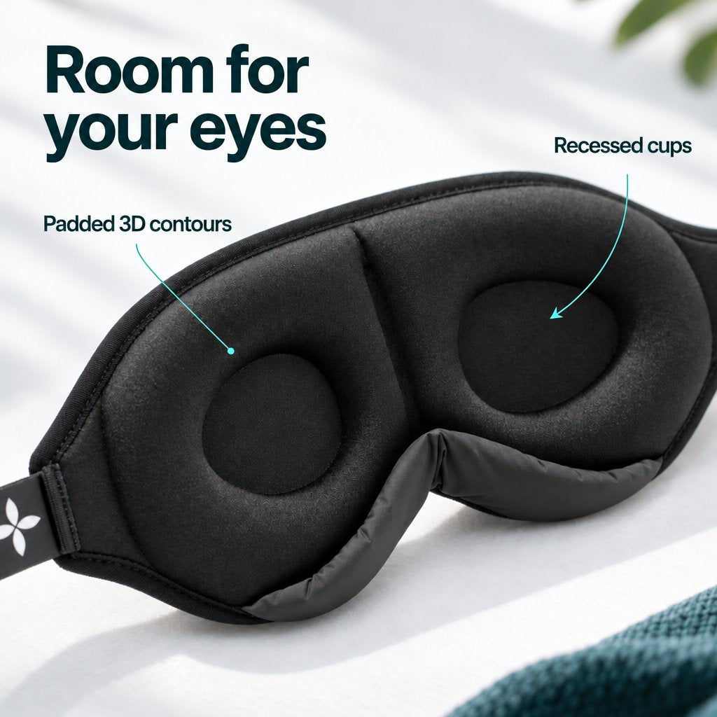 Deluxe Sleep Mask with padded 3D contours and recessed eye cups, shown from the inside.